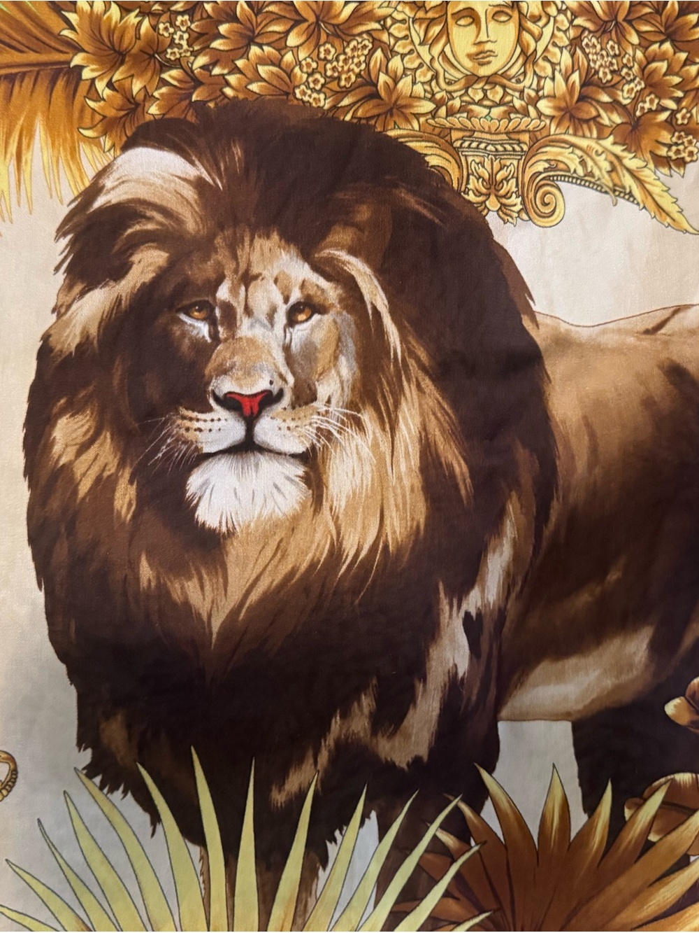 Versace Green and Gold Lion Motif Silk Scarf - Picture 2 of 3